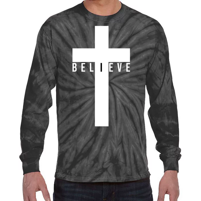 Believe Christian Cross Religious Tie-Dye Long Sleeve Shirt