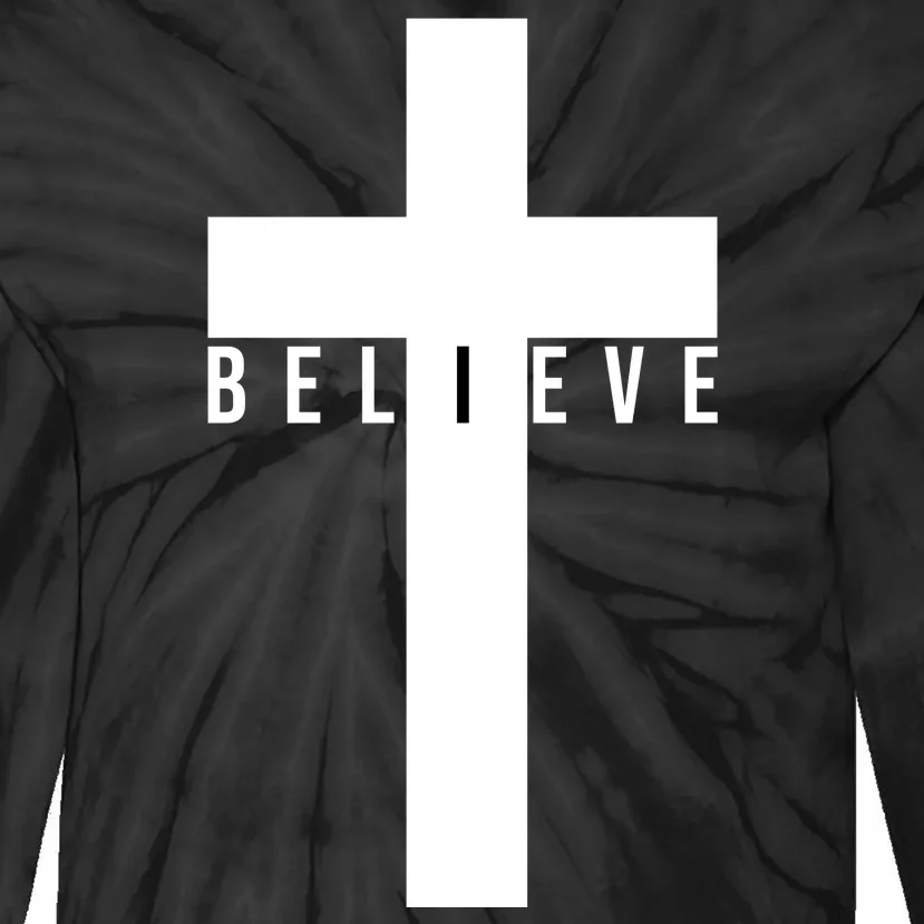 Believe Christian Cross Religious Tie-Dye Long Sleeve Shirt