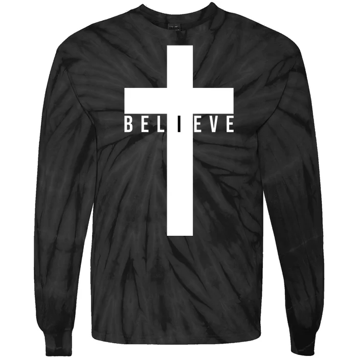 Believe Christian Cross Religious Tie-Dye Long Sleeve Shirt