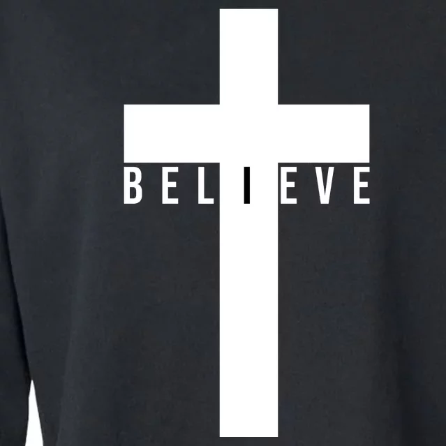 Believe Christian Cross Religious Cropped Pullover Crew