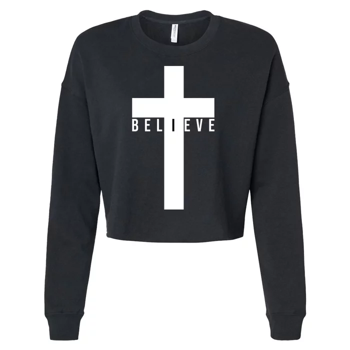 Believe Christian Cross Religious Cropped Pullover Crew