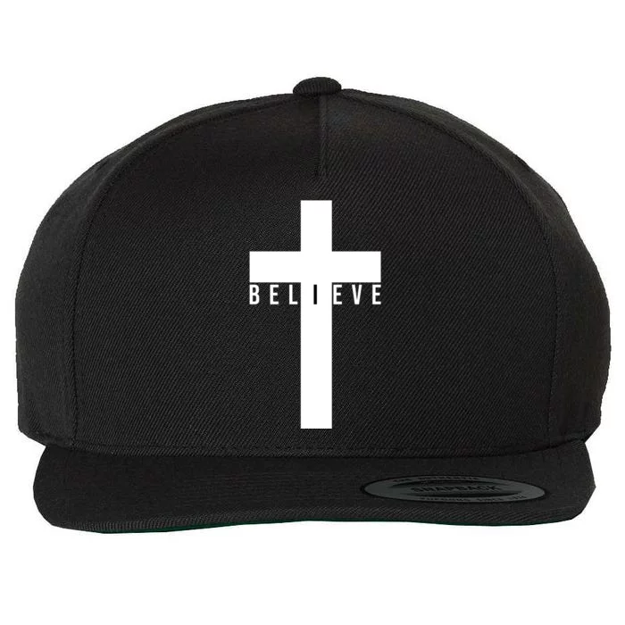 Believe Christian Cross Religious Wool Snapback Cap