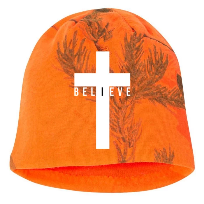 Believe Christian Cross Religious Kati - Camo Knit Beanie