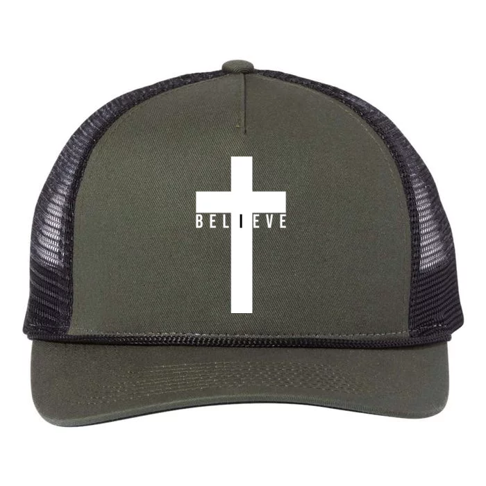 Believe Christian Cross Religious Retro Rope Trucker Hat Cap