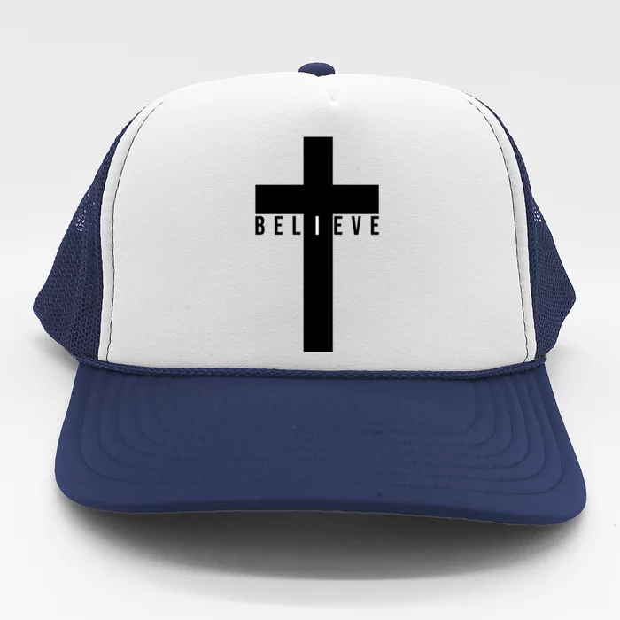 Believe Christian Cross Religious Trucker Hat