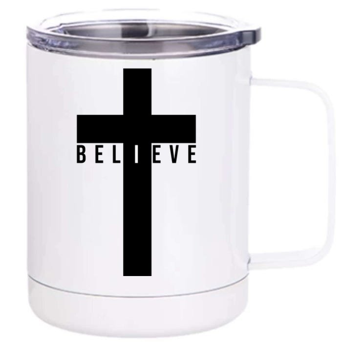 Believe Christian Cross Religious Front & Back 12oz Stainless Steel Tumbler Cup