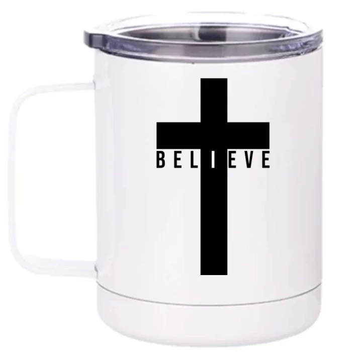 Believe Christian Cross Religious Front & Back 12oz Stainless Steel Tumbler Cup