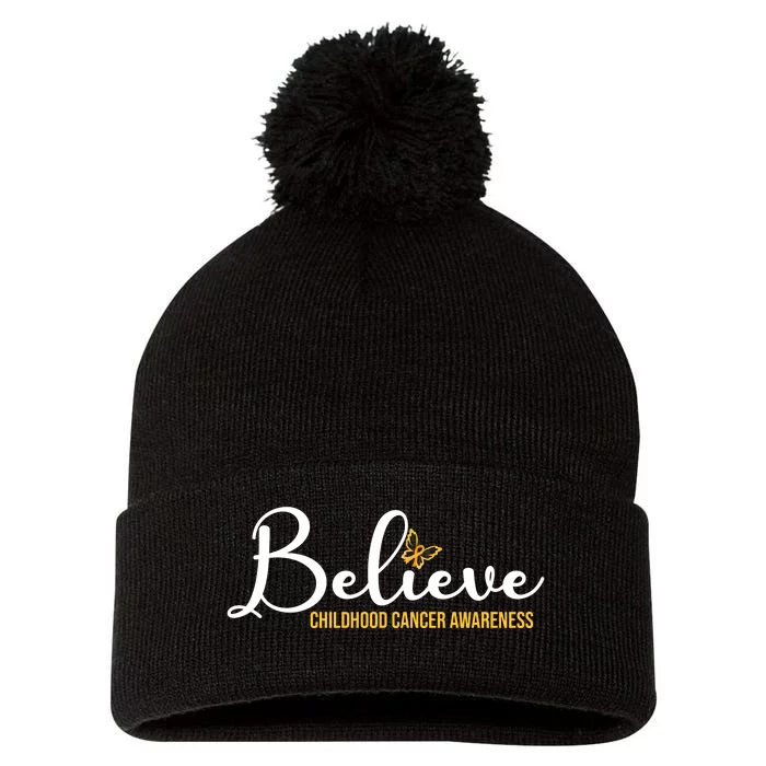 Believe Childhood Cancer Awareness Pom Pom 12in Knit Beanie