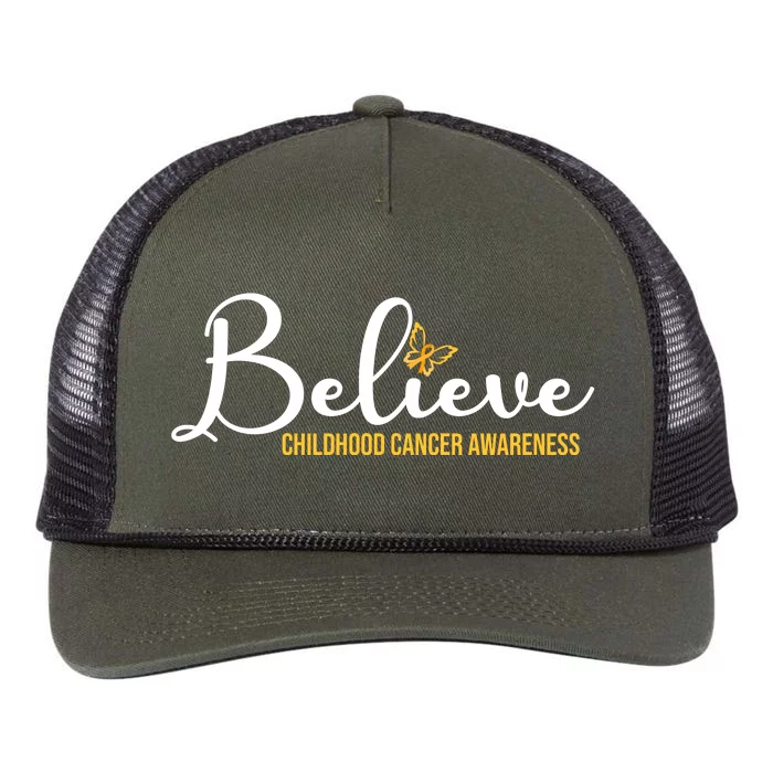 Believe Childhood Cancer Awareness Retro Rope Trucker Hat Cap