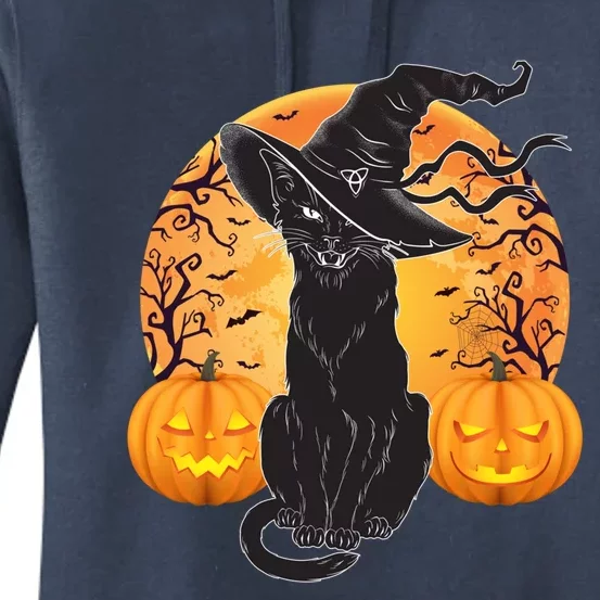 Black Cat Costume Scary Halloween Witch Hat And Moon Gift Women's Pullover Hoodie