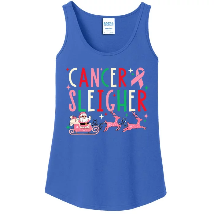 Breast Cancer Christmas Pink Ribbon Santa Sleigh Reindeer Ladies Essential Tank