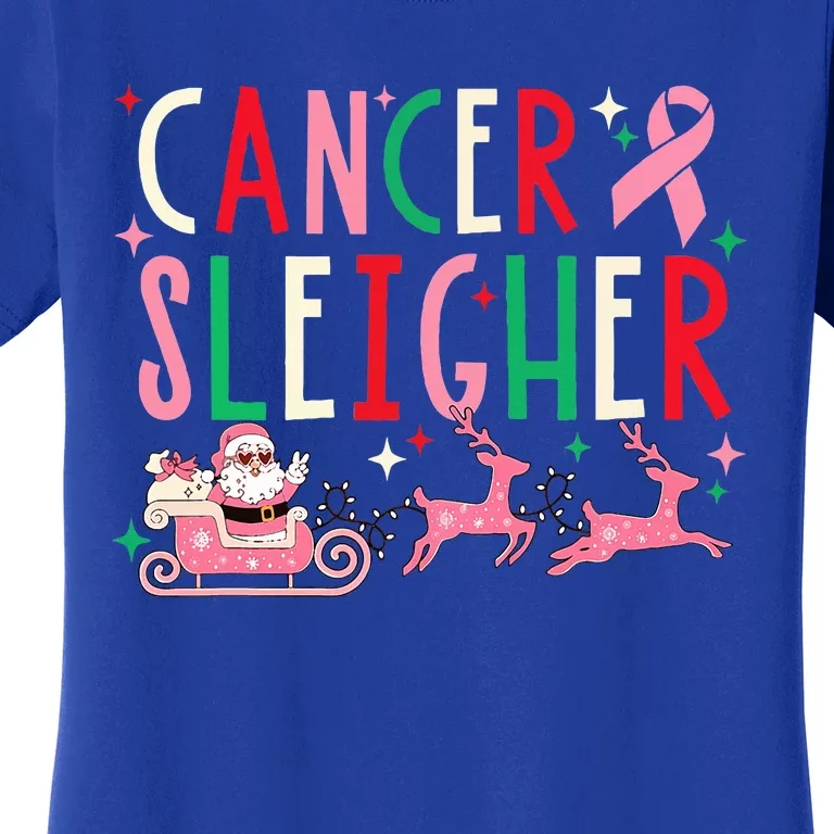 Breast Cancer Christmas Pink Ribbon Santa Sleigh Reindeer Women's T-Shirt