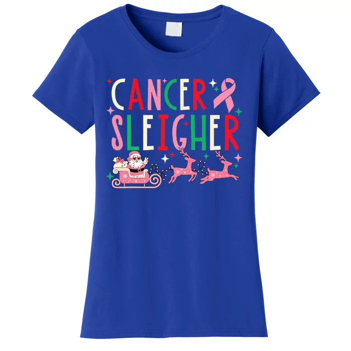 Breast Cancer Christmas Pink Ribbon Santa Sleigh Reindeer Women's T-Shirt