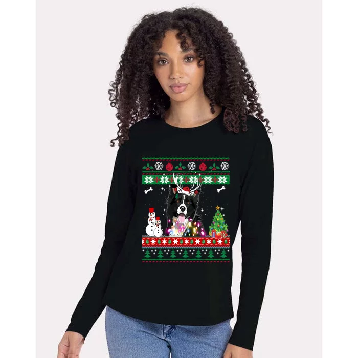 Border Collie Christmas Lights Funny Xmas Dog Gift Womens Cotton Relaxed Long Sleeve T-Shirt