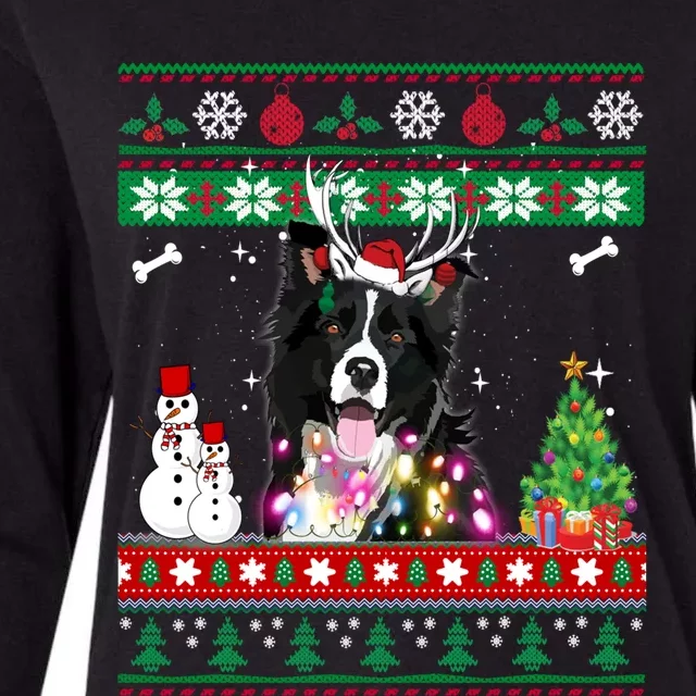 Border Collie Christmas Lights Funny Xmas Dog Gift Womens Cotton Relaxed Long Sleeve T-Shirt