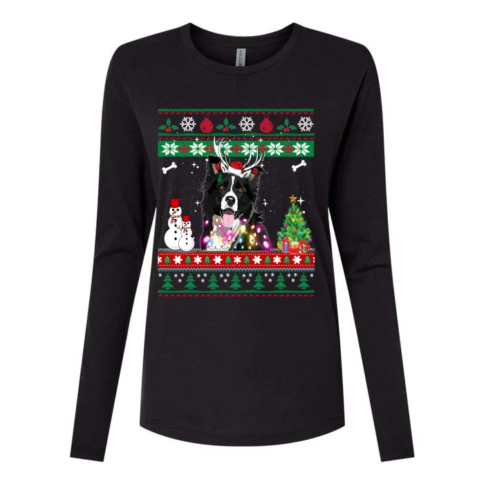 Border Collie Christmas Lights Funny Xmas Dog Gift Womens Cotton Relaxed Long Sleeve T-Shirt