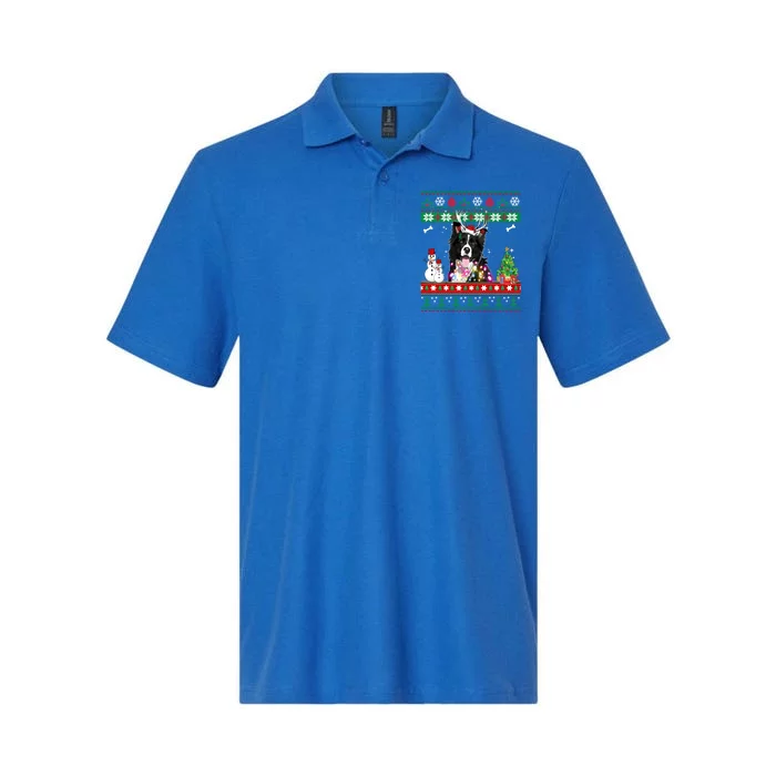 Border Collie Christmas Lights Funny Xmas Dog Gift Softstyle Adult Sport Polo