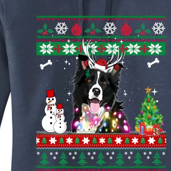 Border Collie Christmas Lights Funny Xmas Dog Gift Women's Pullover Hoodie