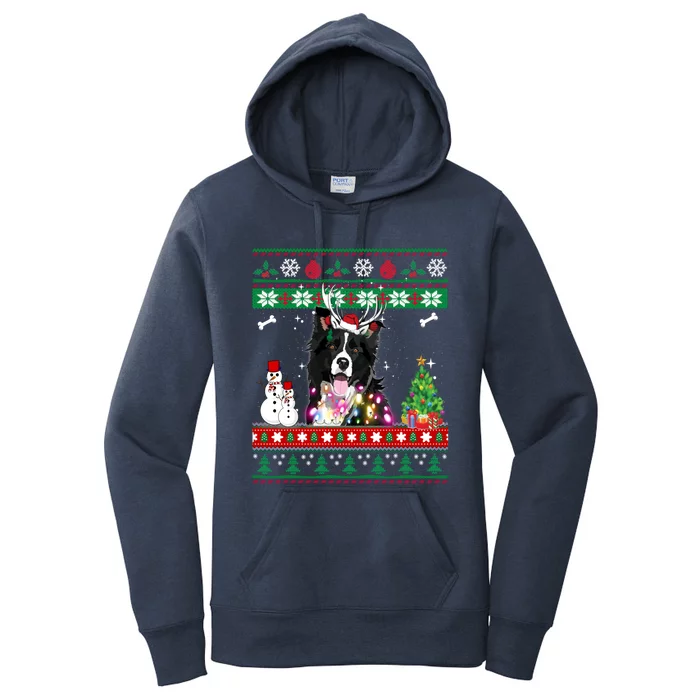 Border Collie Christmas Lights Funny Xmas Dog Gift Women's Pullover Hoodie