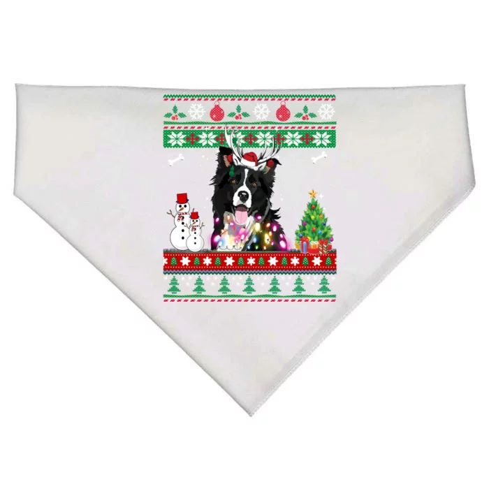 Border Collie Christmas Lights Funny Xmas Dog Gift USA-Made Doggie Bandana