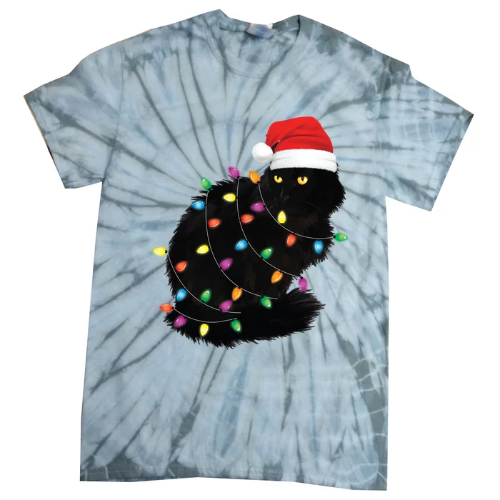 Black Cat Christmas Cat Xmas Tree Santa Cat Meaningful Gift Tie-Dye T-Shirt