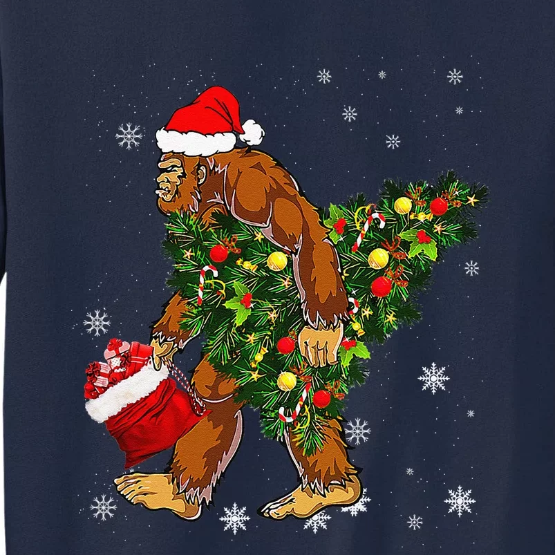 Bigfoot Carrying Christmas Tree Sasquatch Believer Pajama Tall Sweatshirt