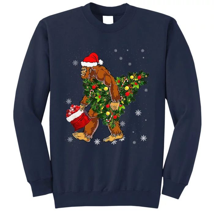 Bigfoot Carrying Christmas Tree Sasquatch Believer Pajama Tall Sweatshirt