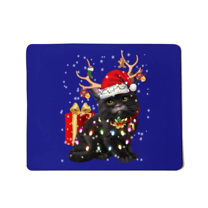 Black Cat Christmas Light Deer Santa Hat Funny Great Gift Mousepad