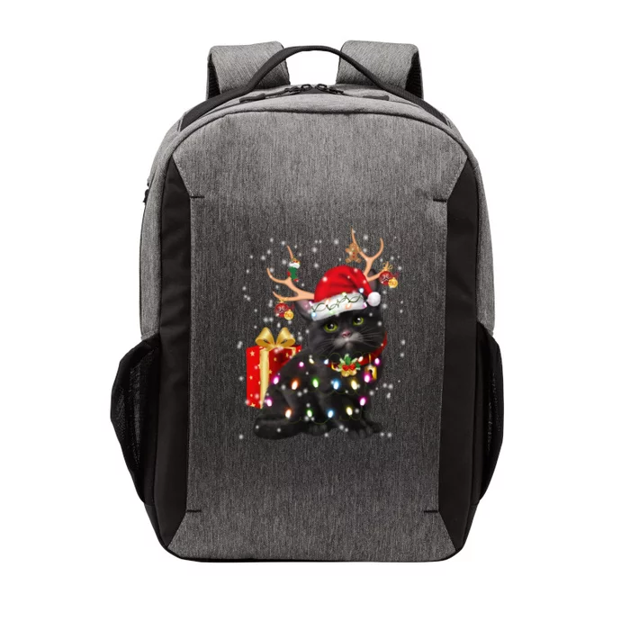 Black Cat Christmas Light Deer Santa Hat Funny Great Gift Vector Backpack