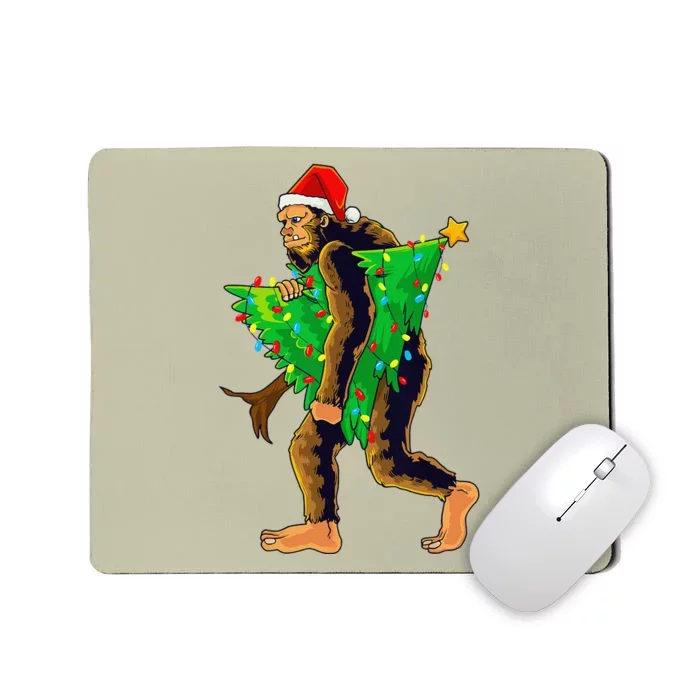 Bigfoot Carrying Christmas Tree Sasquatch Believer Pajama Mousepad