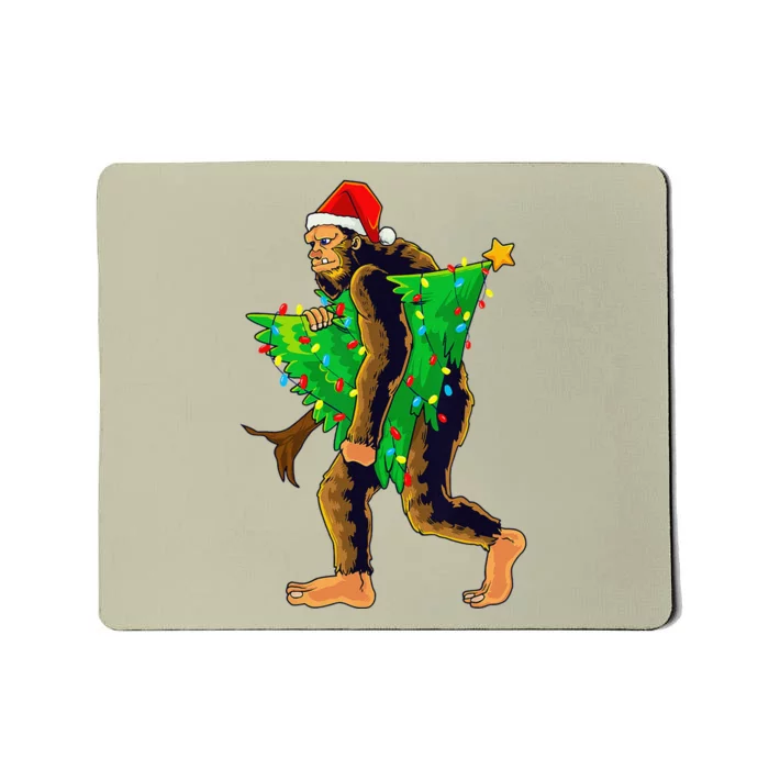 Bigfoot Carrying Christmas Tree Sasquatch Believer Pajama Mousepad