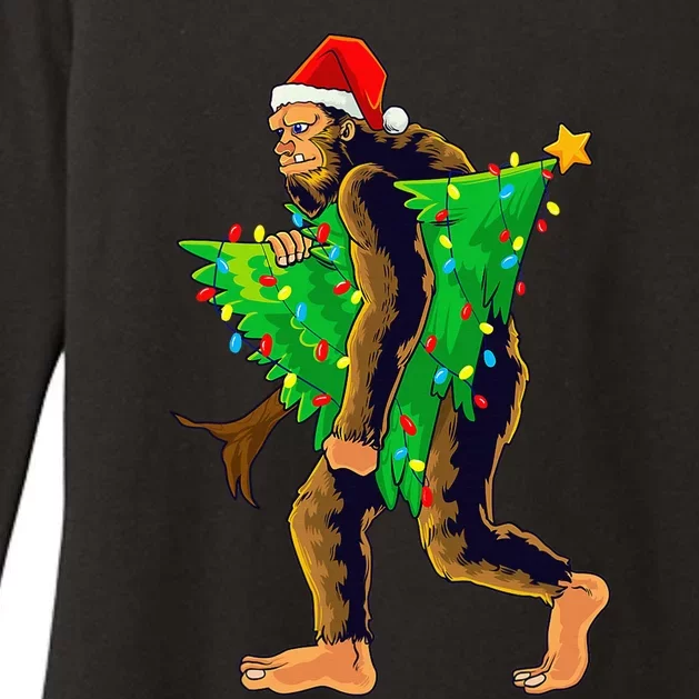 Bigfoot Carrying Christmas Tree Sasquatch Believer Pajama Womens CVC Long Sleeve Shirt