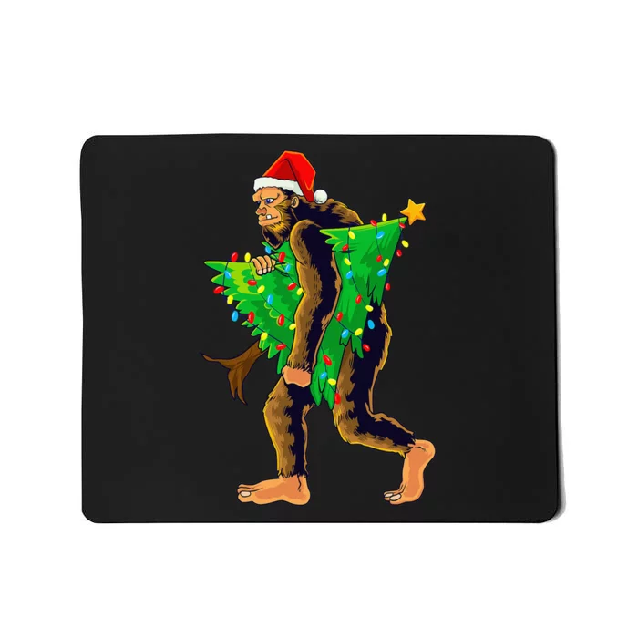 Bigfoot Carrying Christmas Tree Sasquatch Believer Pajama Mousepad