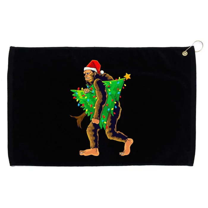 Bigfoot Carrying Christmas Tree Sasquatch Believer Pajama Grommeted Golf Towel