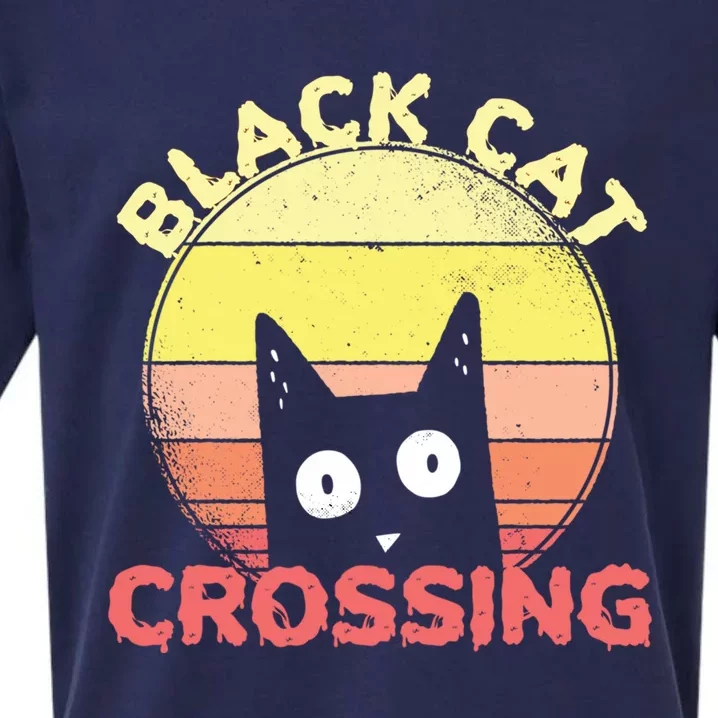 Black Cat Crossing Cute Cat Fan Halloween Gift Sueded Cloud Jersey T-Shirt