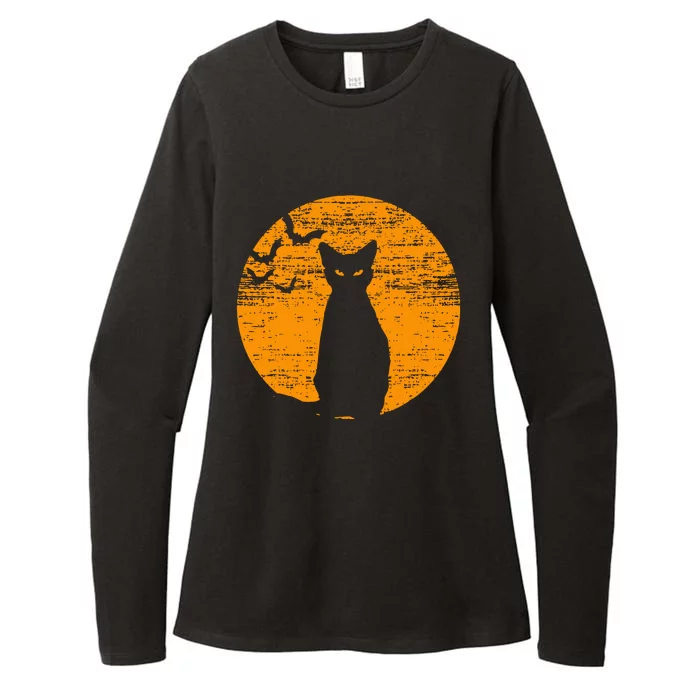 Black Cat Costume Retro Vintage Scary Halloween Moon Cat Mom Gift Womens CVC Long Sleeve Shirt