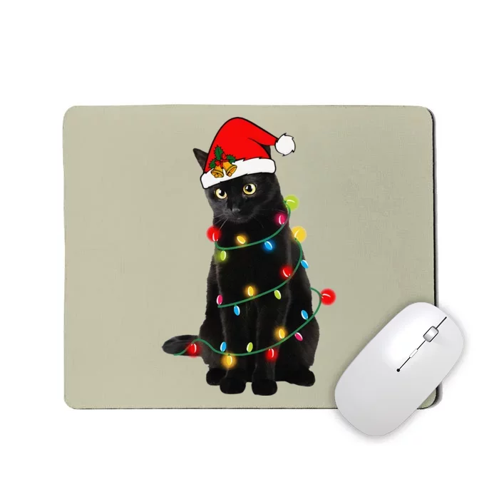 Black Cat Christmas Light Funny Cat Lover Xmas Cats Mousepad