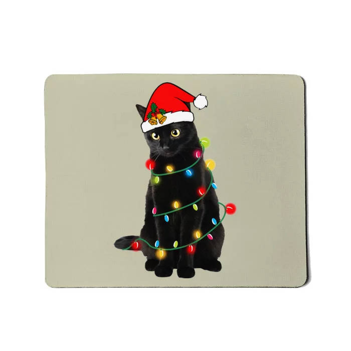 Black Cat Christmas Light Funny Cat Lover Xmas Cats Mousepad