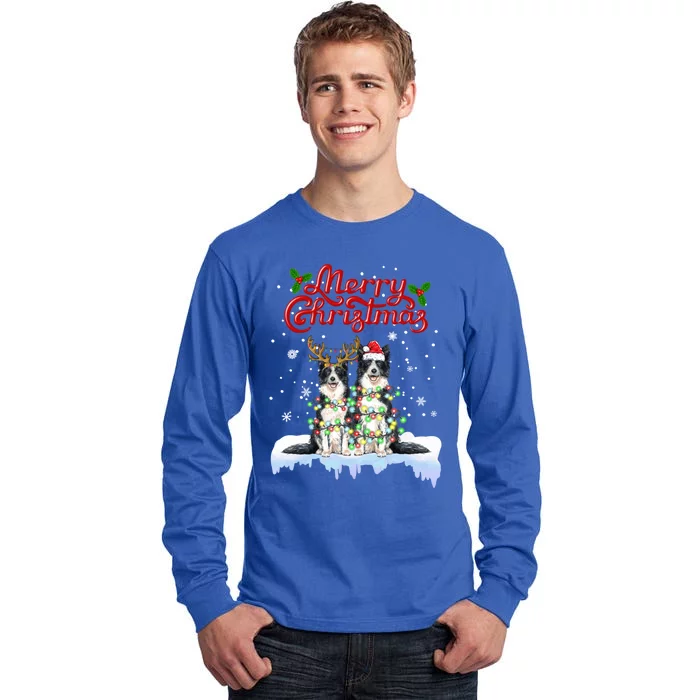 Border Collie Christmas Lights Matching Family Xmas Dog Gift Tall Long Sleeve T-Shirt