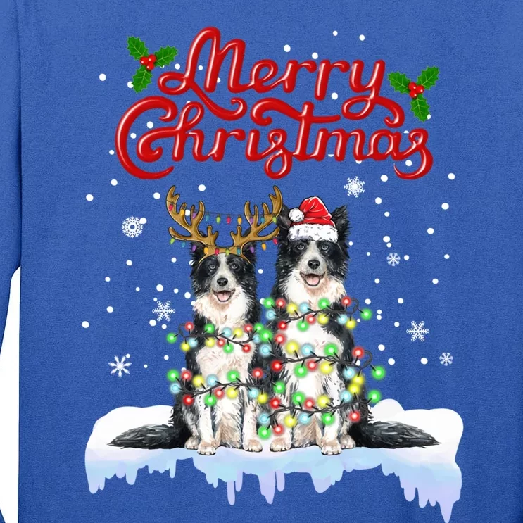 Border Collie Christmas Lights Matching Family Xmas Dog Gift Tall Long Sleeve T-Shirt