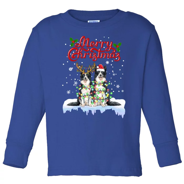 Border Collie Christmas Lights Matching Family Xmas Dog Gift Toddler Long Sleeve Shirt