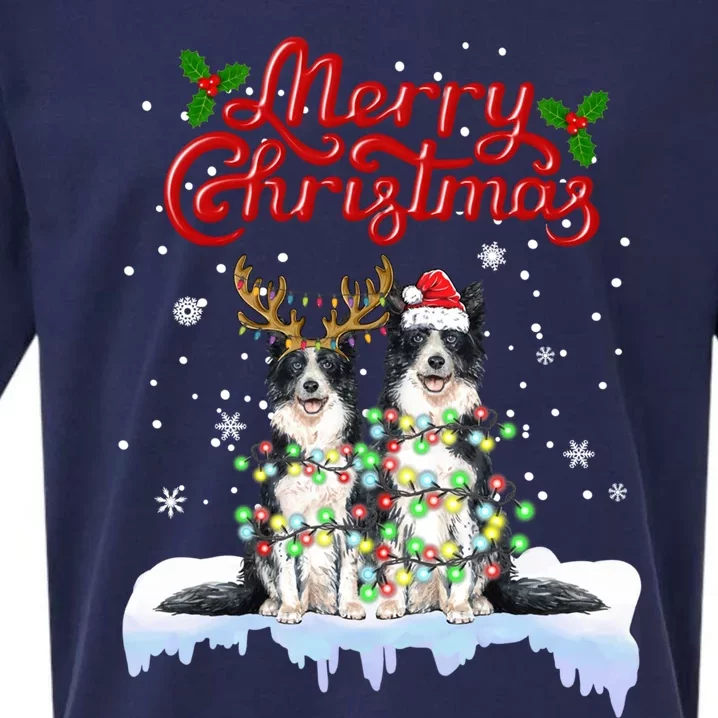 Border Collie Christmas Lights Matching Family Xmas Dog Gift Sueded Cloud Jersey T-Shirt