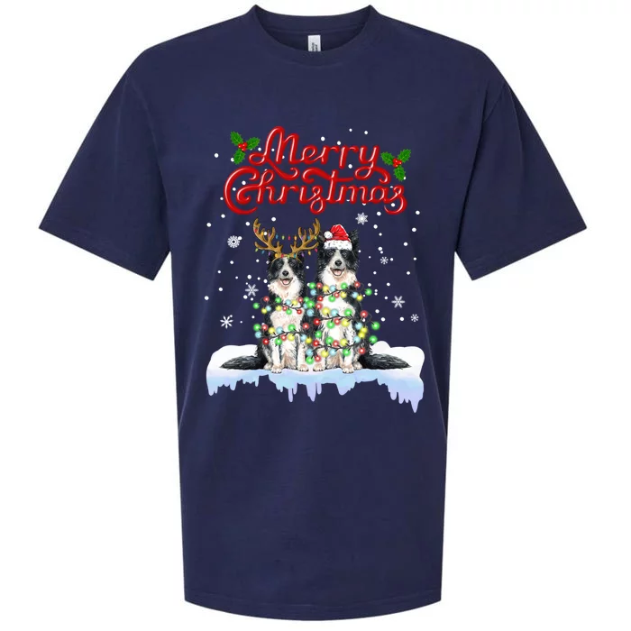 Border Collie Christmas Lights Matching Family Xmas Dog Gift Sueded Cloud Jersey T-Shirt