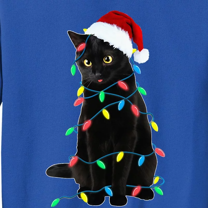 Black Cat Christmas Tree Lights Funny Santa Kitten Led Light Tall Sweatshirt