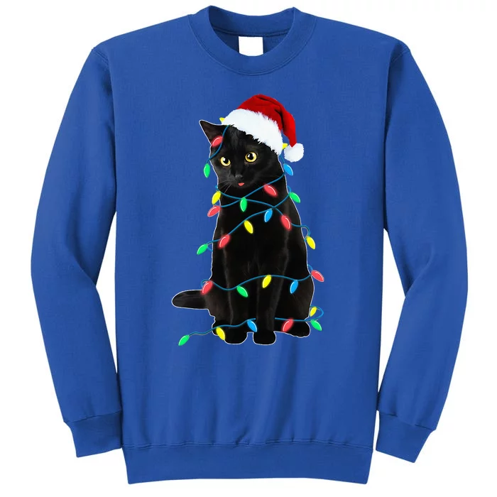 Black Cat Christmas Tree Lights Funny Santa Kitten Led Light Tall Sweatshirt