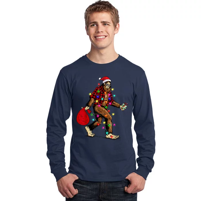 Bigfoot Carrying Christmas Tree Sasquatch Pajama Tall Long Sleeve T-Shirt