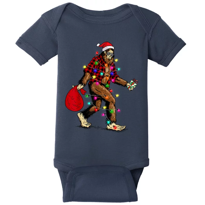 Bigfoot Carrying Christmas Tree Sasquatch Pajama Baby Bodysuit