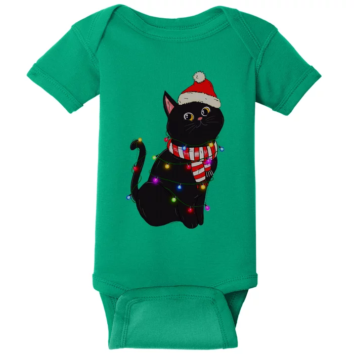 Black Cat christmas light funny cat lover christmas Baby Bodysuit