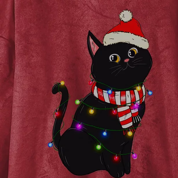 Black Cat christmas light funny cat lover christmas Hooded Wearable Blanket