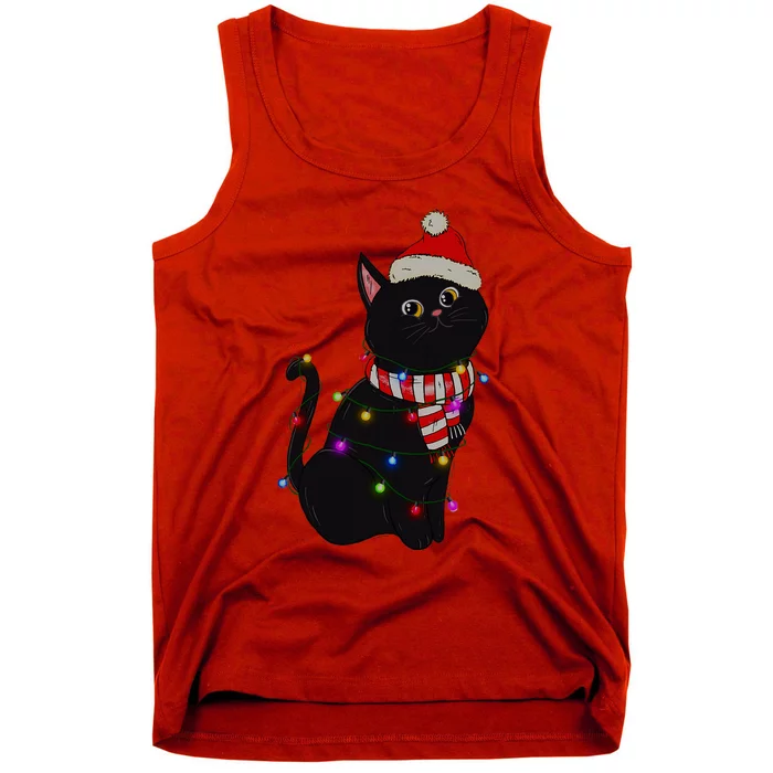 Black Cat christmas light funny cat lover christmas Tank Top